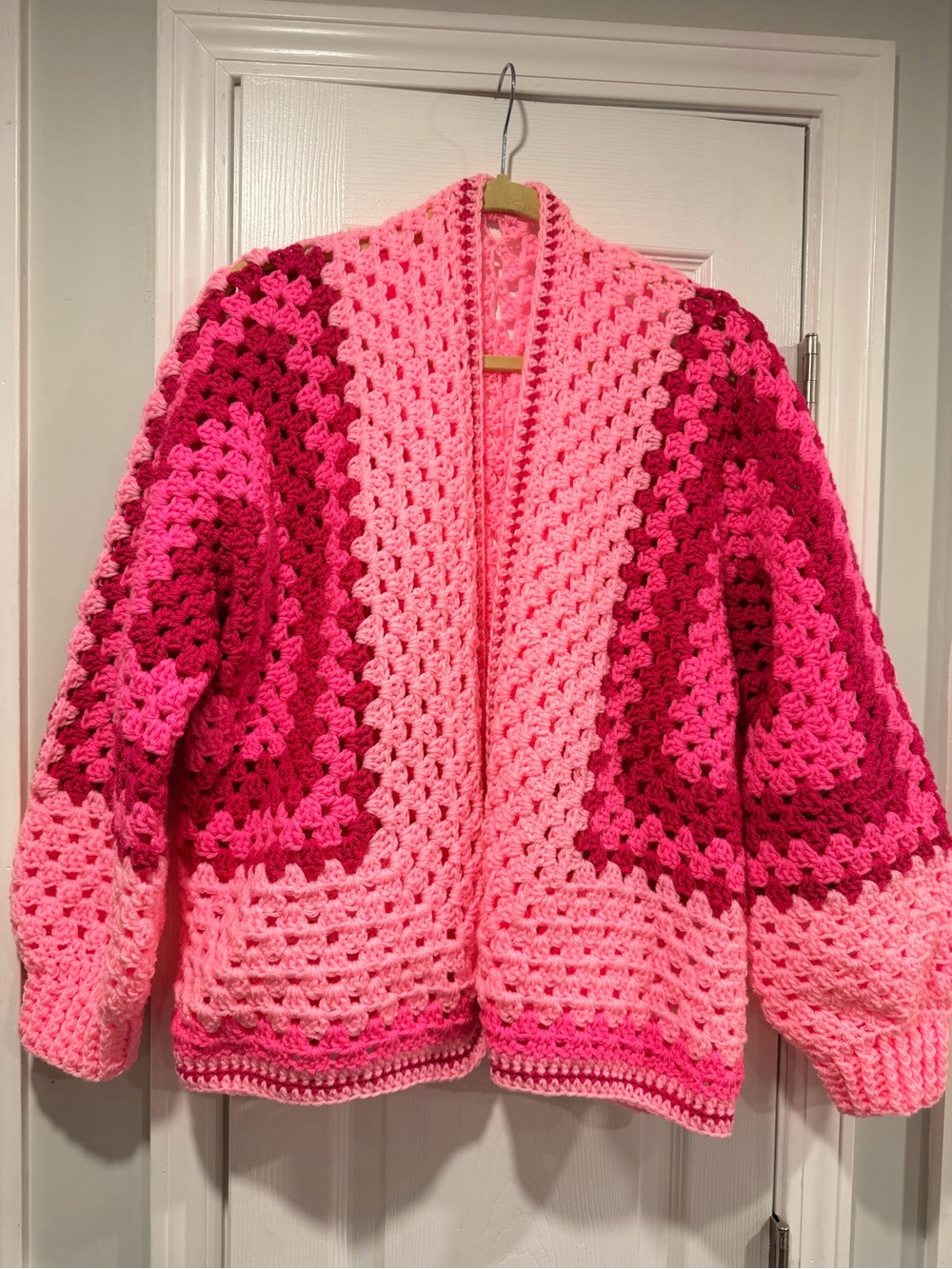Handmade Crochet Granny Square One Size Cozy Cardigan Boho Chunky Knit Sweater